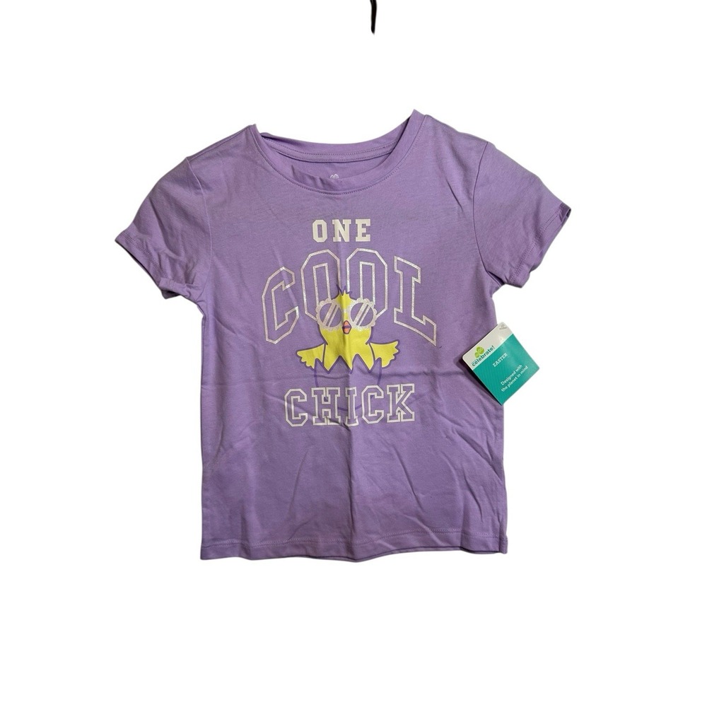 Way to Celebrate Easter Girls Purple One Cool Chick Graphic T-Shirt Size M 7-8‎